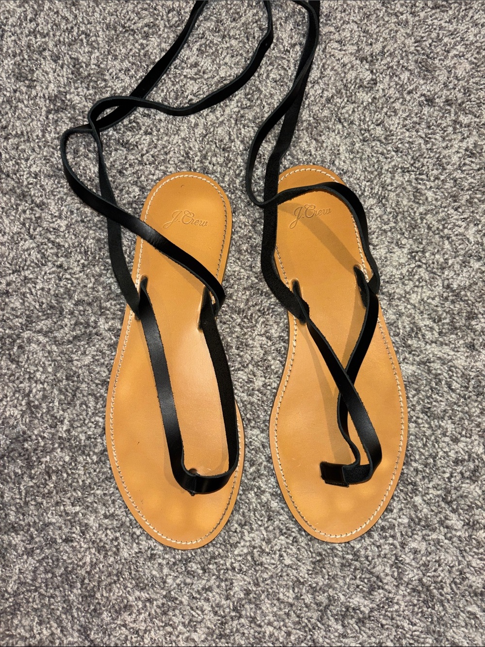 J. Crew Black Strap Leather Sandals with Tan Footbed